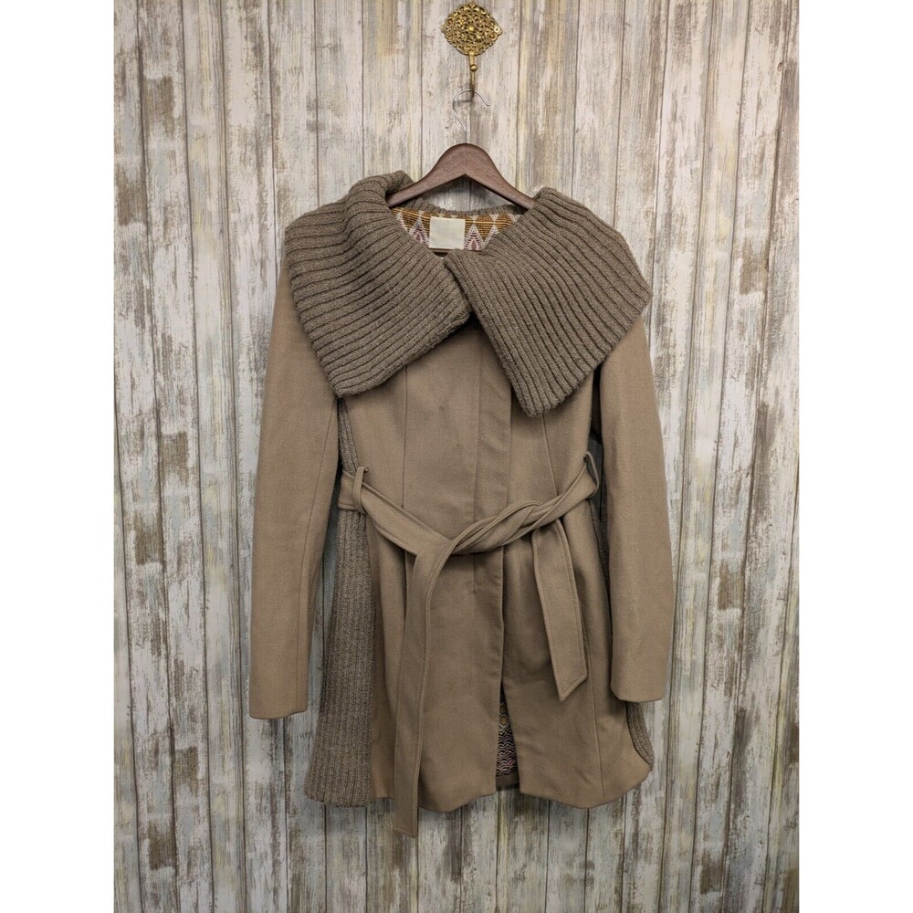 Anthropologie Elevenses Women's Judith Shawl Camel Wool Blend Belted Coat Size 0